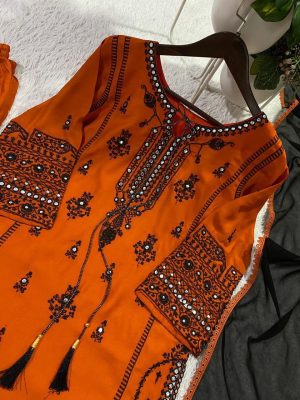 Rayon Cotton Suit with Paper Mirror Work - Image 2