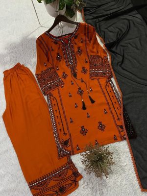 Rayon Cotton Suit with Paper Mirror Work - Image 3